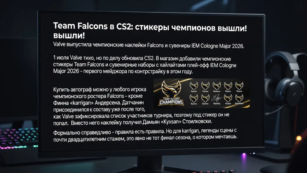 Team Falcons в CS2: стикеры чемпионов вышли!